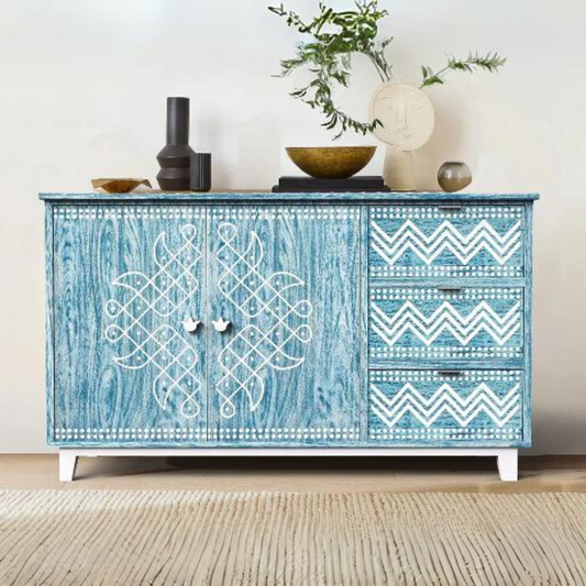 Symphony Sideboard Cum Chest of Drawers in Blue Textured Finish