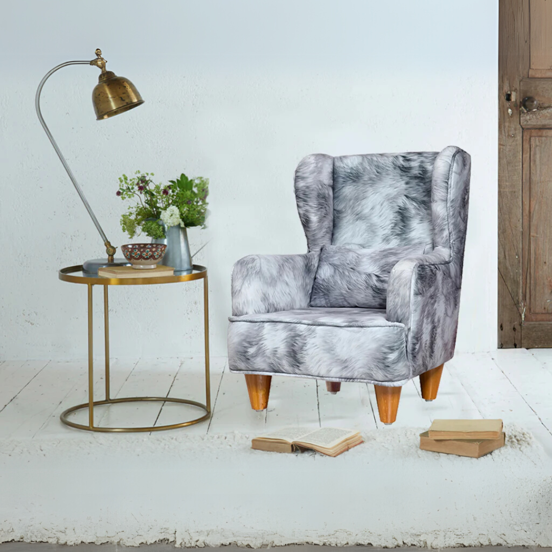 Genoa mini Wing Chair In Premium Suede Grey Fabric