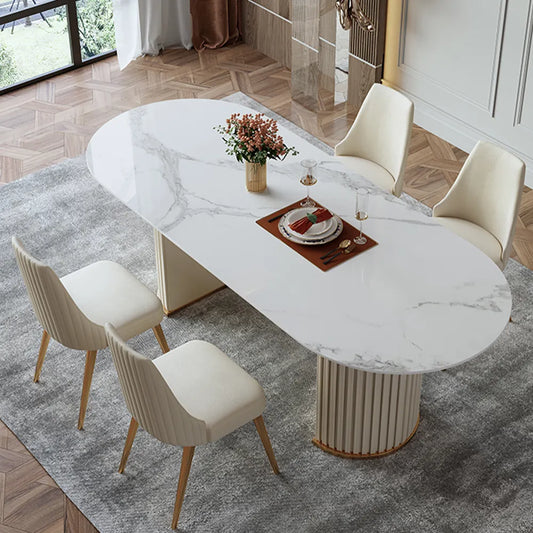 Ashley Modern Minimalist White Oval Dining Table for 4