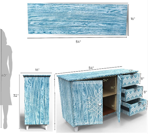 Symphony Sideboard Cum Chest of Drawers in Blue Textured Finish