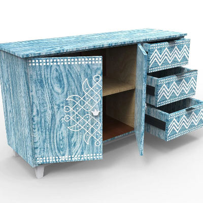 Symphony Sideboard Cum Chest of Drawers in Blue Textured Finish