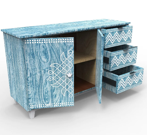 Symphony Sideboard Cum Chest of Drawers in Blue Textured Finish