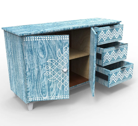 Symphony Sideboard Cum Chest of Drawers in Blue Textured Finish