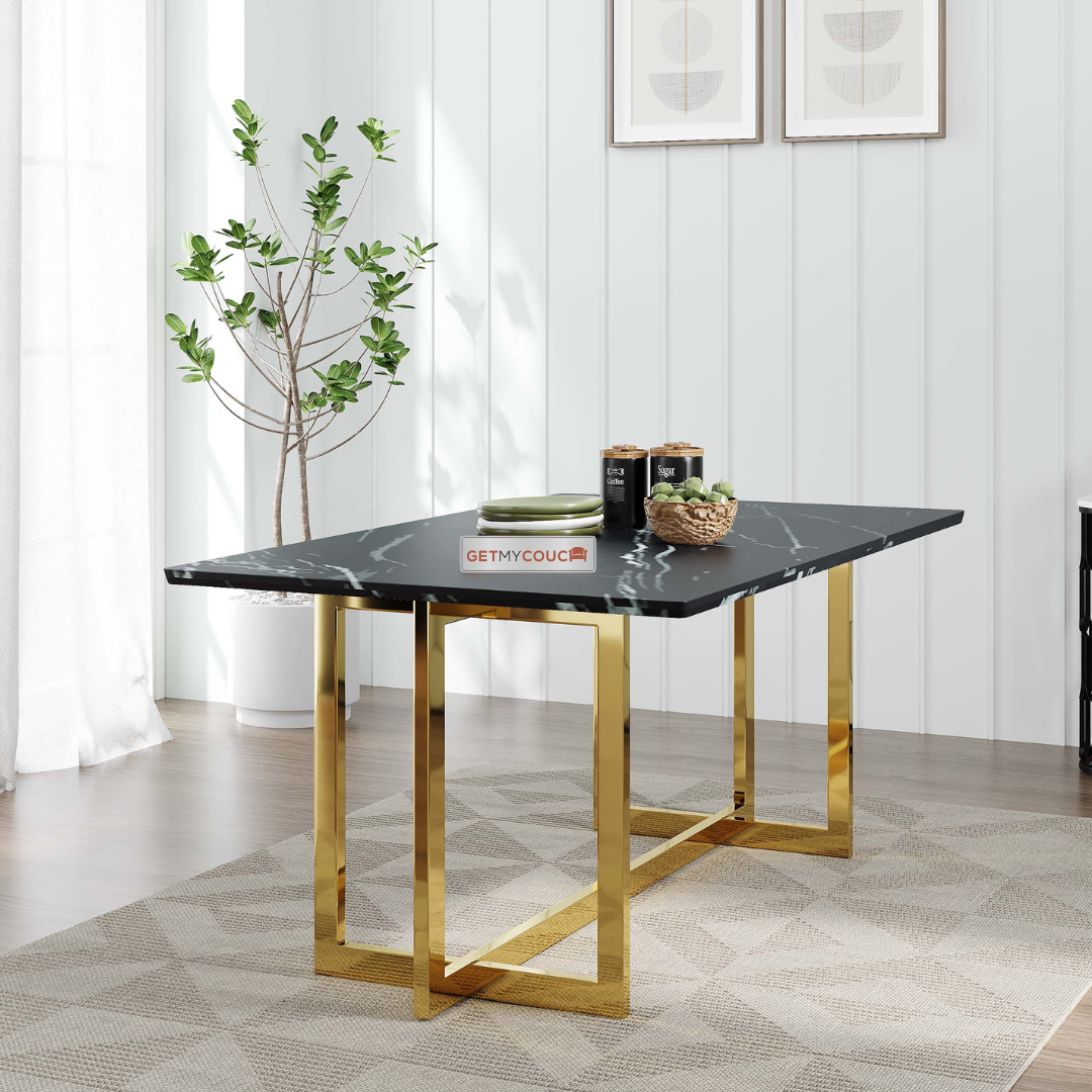 Tiffany White Satwario Marble Top Dining Table with PVD Coated SS304 Base