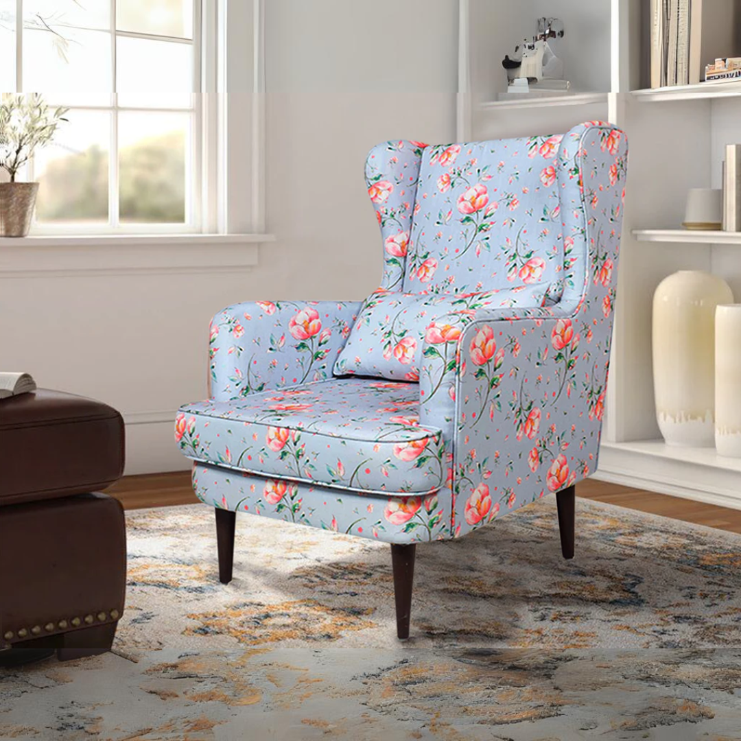 Genoa Wing Chair in Floral Cotton fabric