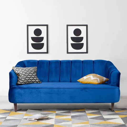 Nelio Three Seater Sofa in Blue Velvet Fabric