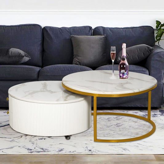 Cylo Round Nested Coffee Table in Marble