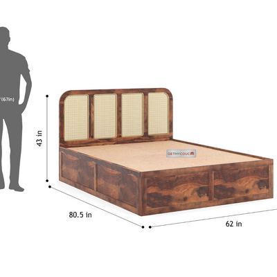 Beacon Storage Bed in Sheesham Wood With Cane Design