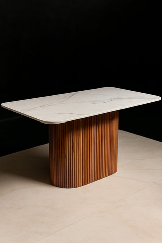 Fredy Dining Table in  Solid Wood Fluted Louvers Design