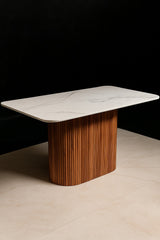 Fredy Dining Table in Solid Wood Fluted Louvers Design