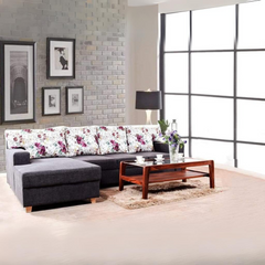 Walter LHS Sectional Sofa With Coral Cushion In Grey Fabric