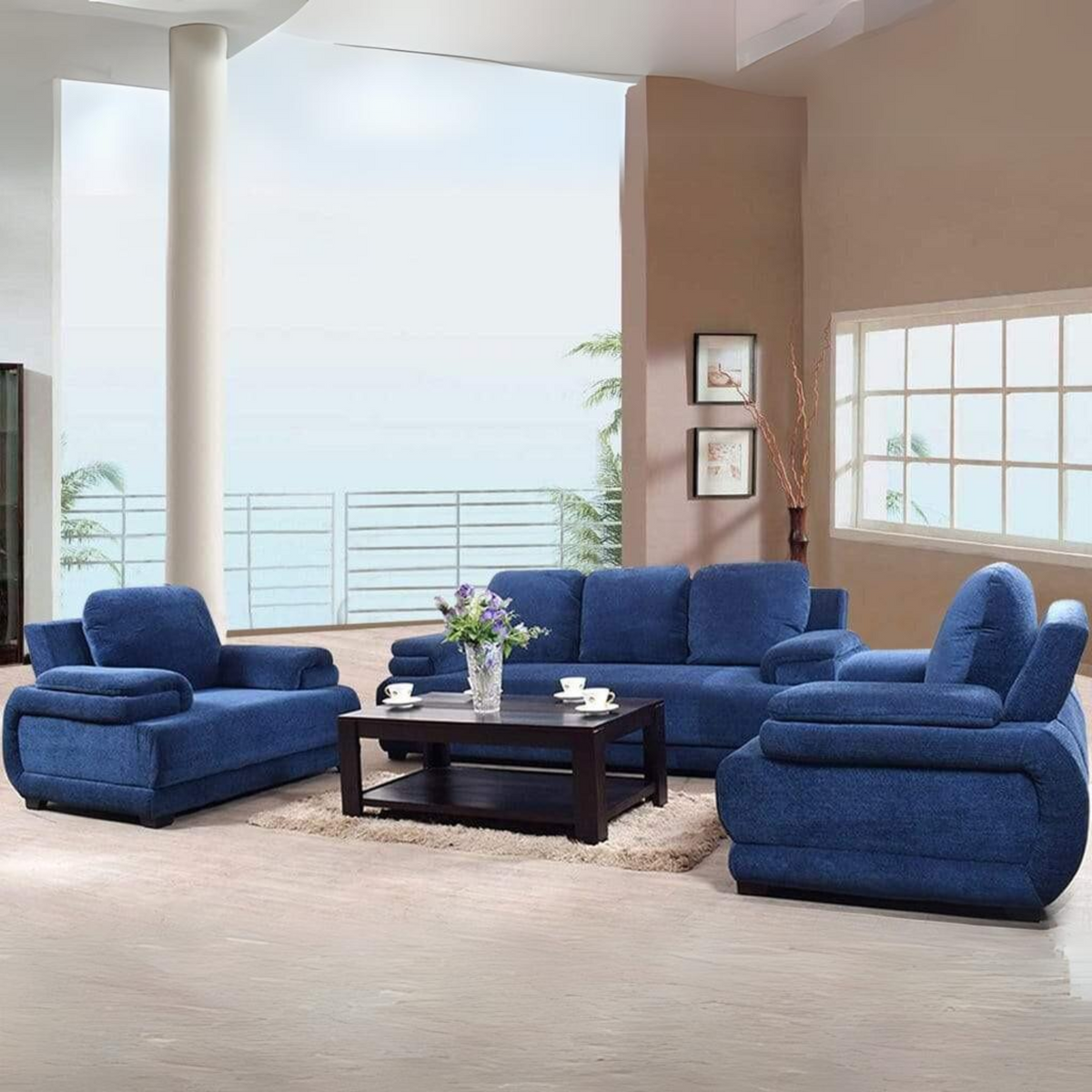 Rosario Five Seater Sofa Set In Blue Color (3+1+1)