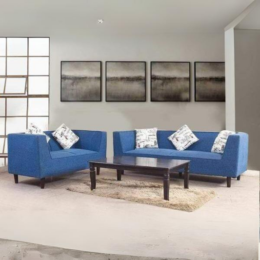 Liana 3+2 Sofa Set In Premium Blue Cotton Fabric