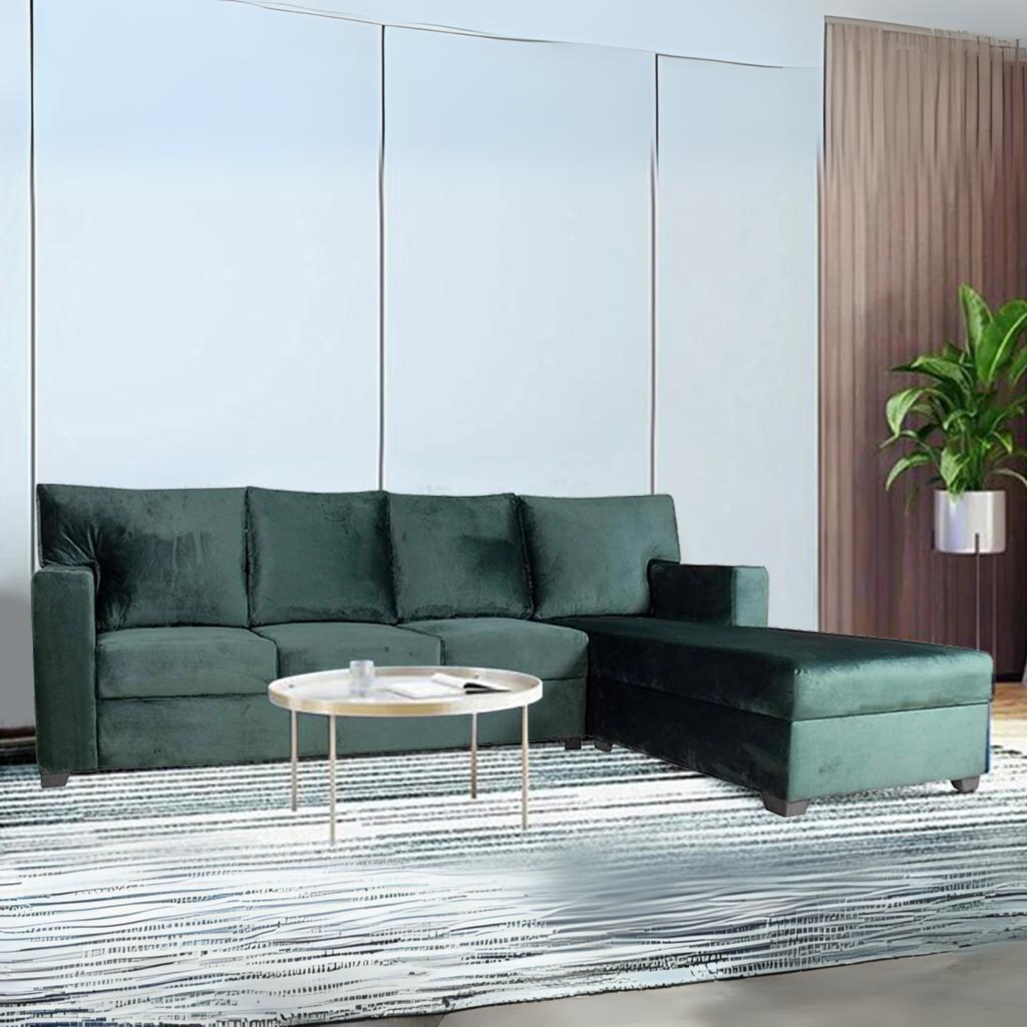 Walter Corner Sectional Sofa in Green Velvet Fabric