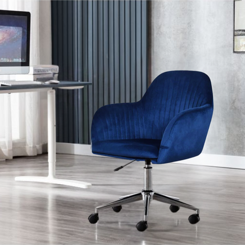 Harley Slipper Office Chair In Premium Velvet Blue Fabric