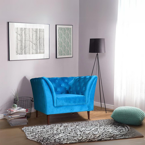 Watson 1 Seater Sofa In Sky Blue Premium Velvet Fabric
