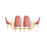 Vegas Satwario Marble Top With Alaska Chair 6 Seater Set in SS Golden Base