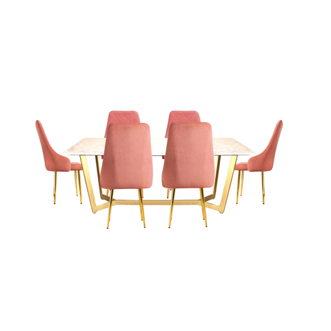 Vegas Composite Top With Alaska Chair 6 Seater Set in SS Golden Base