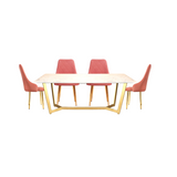 Vegas Satwario Marble Top With Alaska Chair 6 Seater Set in SS Golden Base