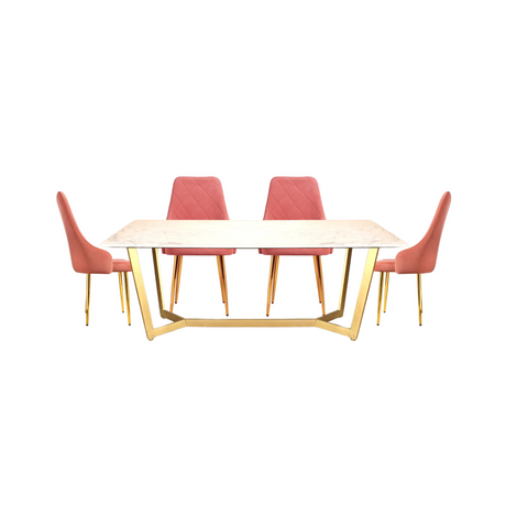 Vegas Composite Top With Alaska Chair 6 Seater Set in SS Golden Base
