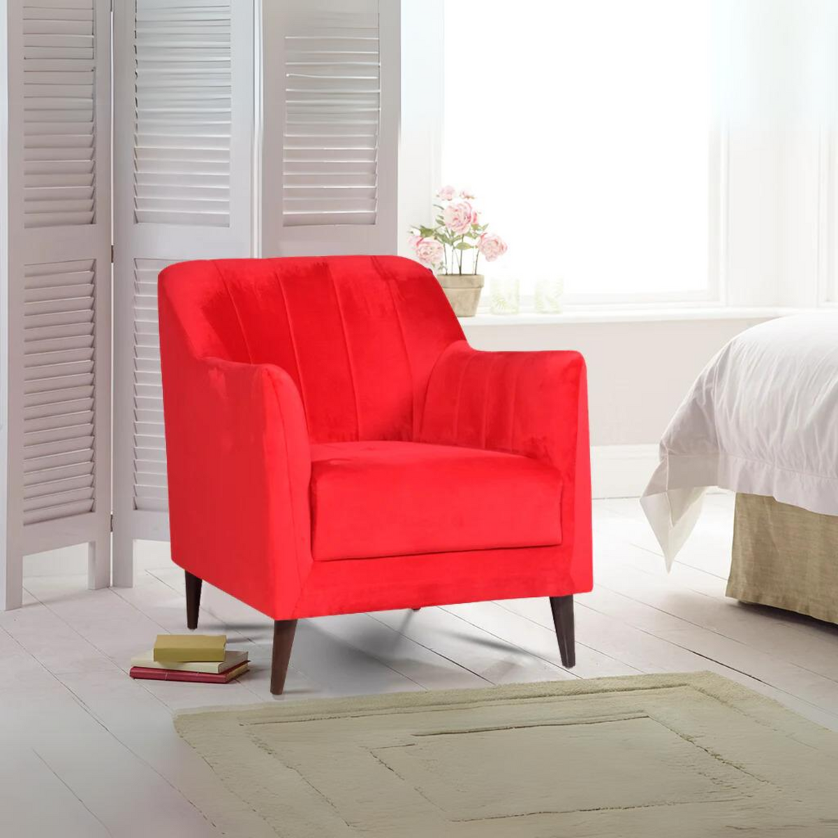 Lucas Single Seater Sofa In Red Velvet Fabric