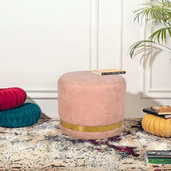 Nico Round Ottoman in Boucle Fabric