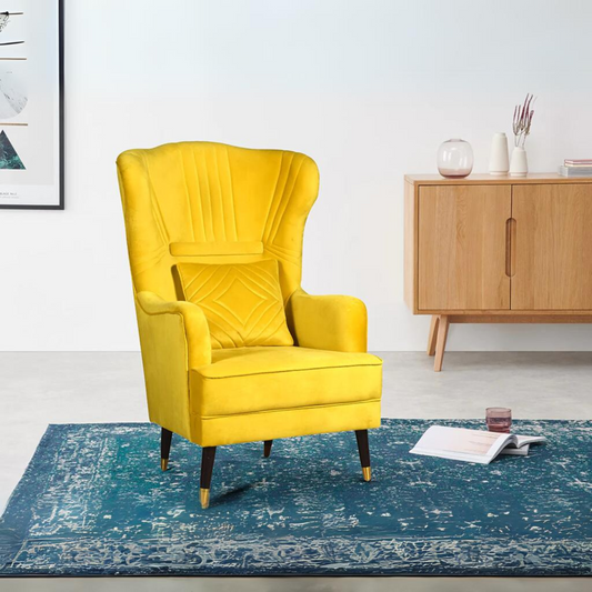 Mylo High Back Wing Chair Premium Suede Yellow Fabric