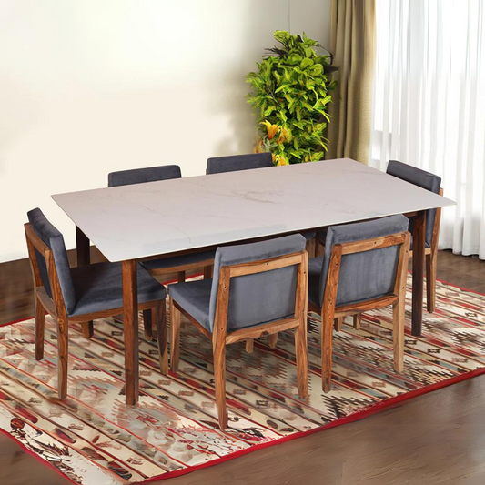 Ryan marble dining table 6 seater Set In Galaxy Chairs