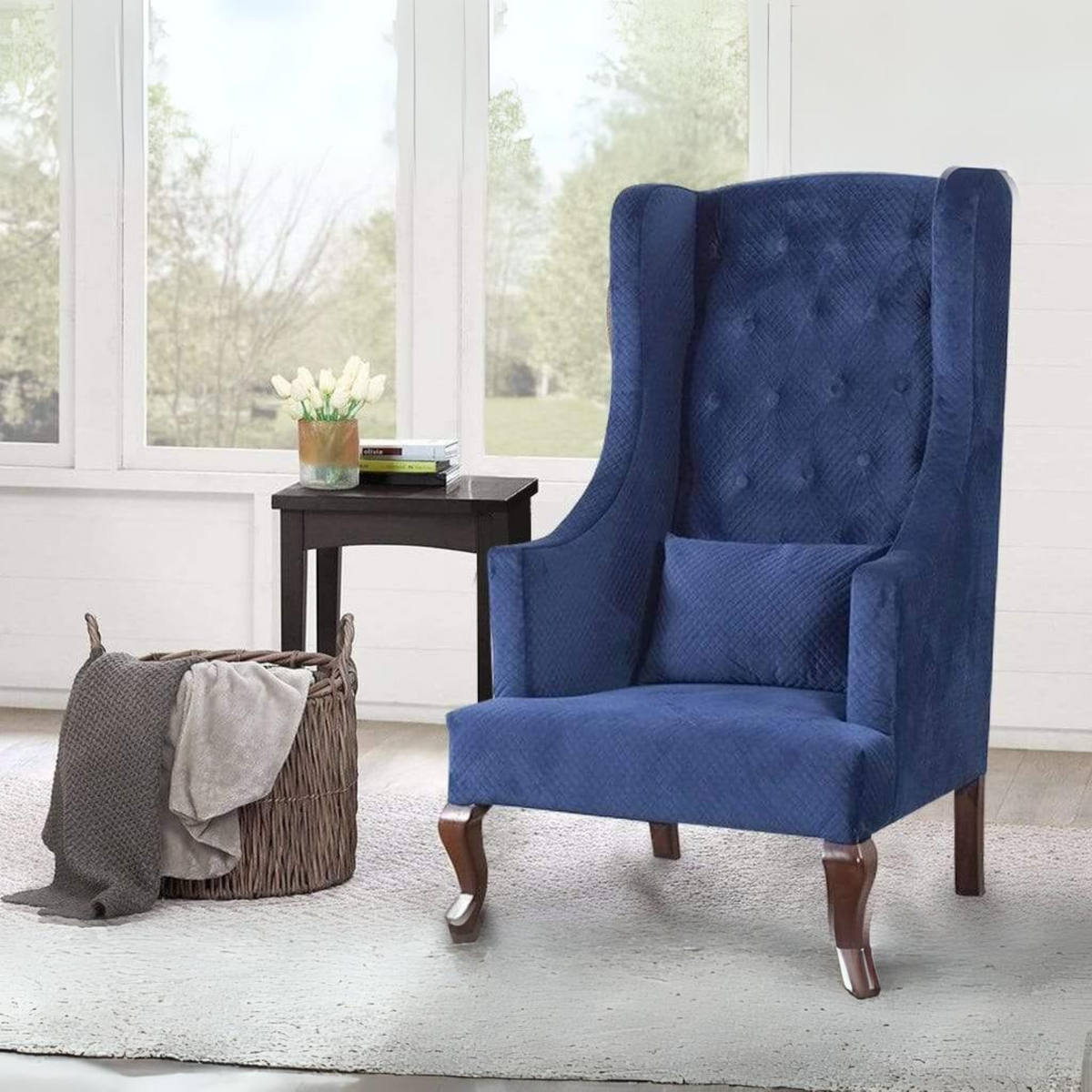 Janet Chesterfield High Back Wing Chair In Premium Fabric