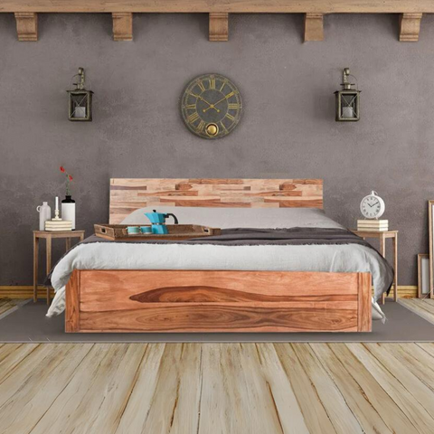 Boston Sheesham Wood Box Storage Bed In Teak Finish
