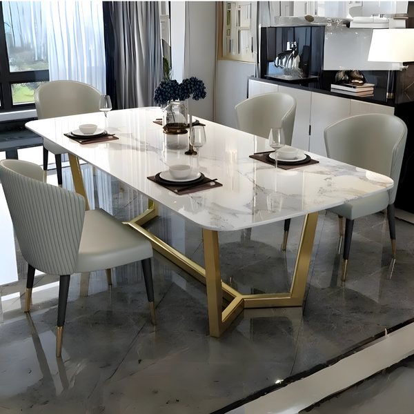 Vegas Satwario Marble Top Dining Table with SS Base