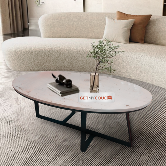 Tokyo Oval Shape Marble Coffee Table in MS Base