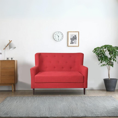 Frida Loveseat 2 Seater Sofa In Red Cotton Fabric