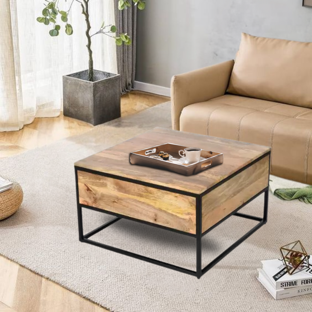 Novo Coffee table in Solid Wood with Metal Base