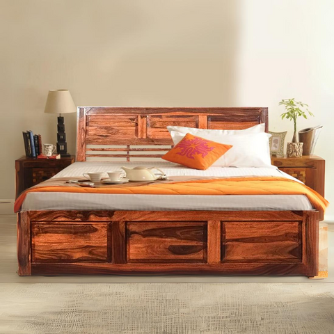Yuko King Size Bed With Pull Out Drawer Storage In Teak Finish