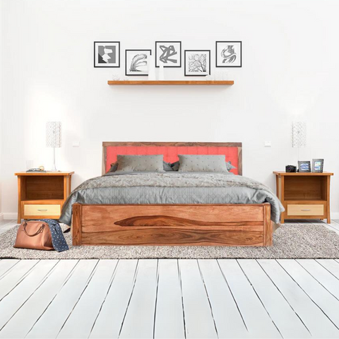 Florence Box Storage Sheesham Wood Bed In Teak Finish