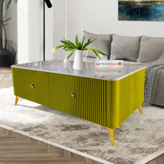 Steven Storage Coffee Table with Marble Top in Green Color