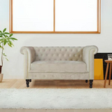 Berlin Chesterfield Sofa In Premium Beige Velvet Fabric