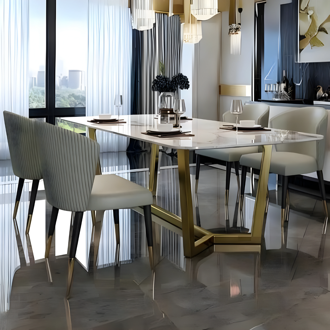 Golden Statuario Marble Top Dining Set with SS Base GetMyCouch