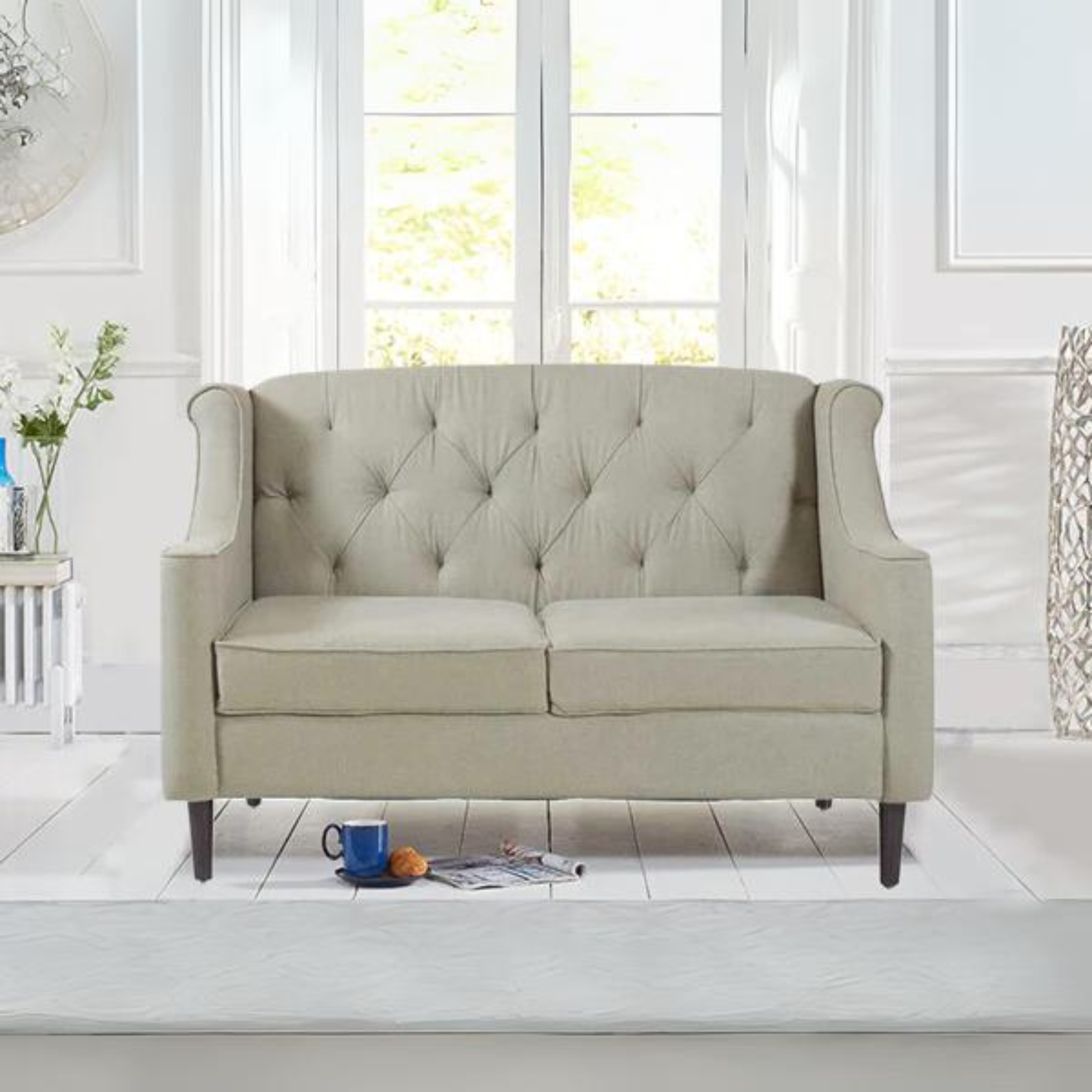 Marjorie Two Seater Sofa In Beige Cotton Fabric