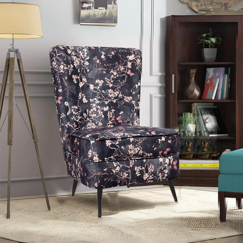Greta Lounge Chair In Premium Suede Floral Fabric