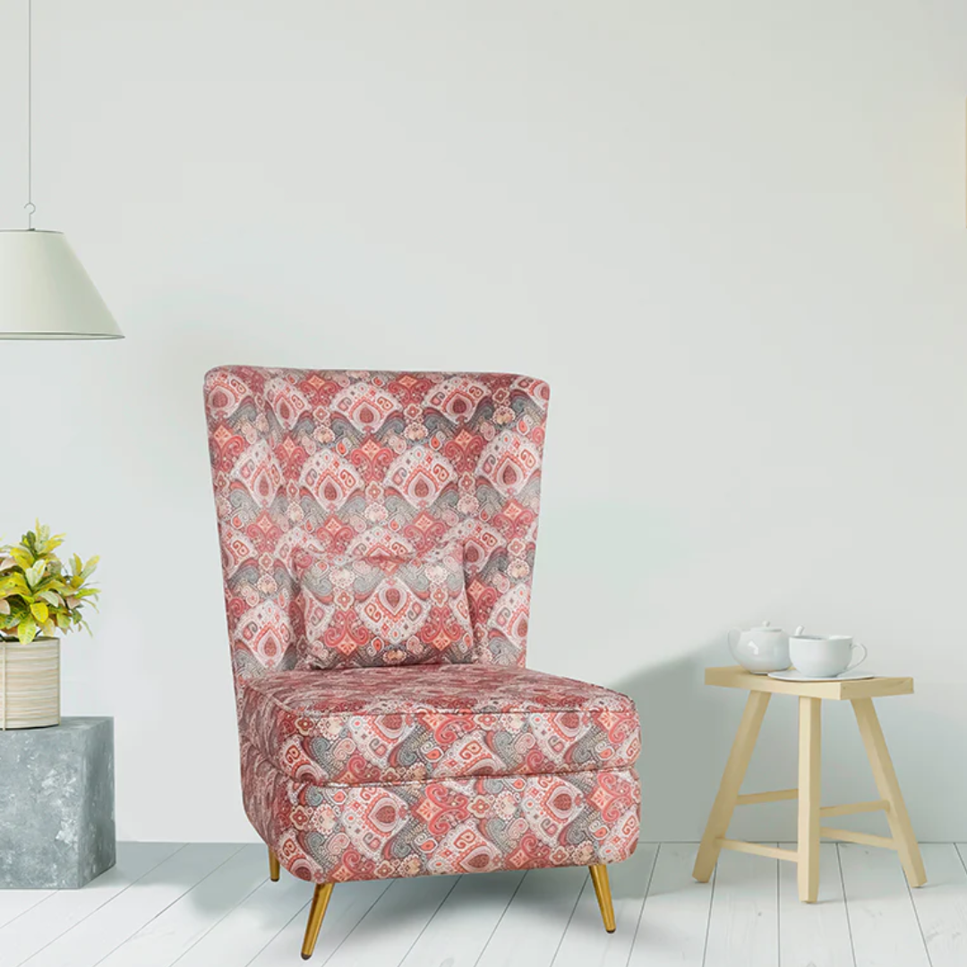 Greta Lounge Chair In Premium Suede Floral Fabric