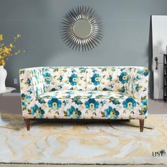 Liana Love Seat In Floral Green Cotton Fabric