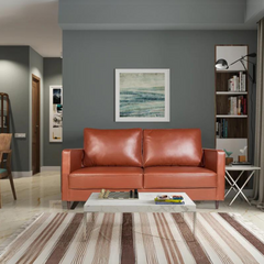 Analia Three Seater Sofa In Tan Brown Leatherette