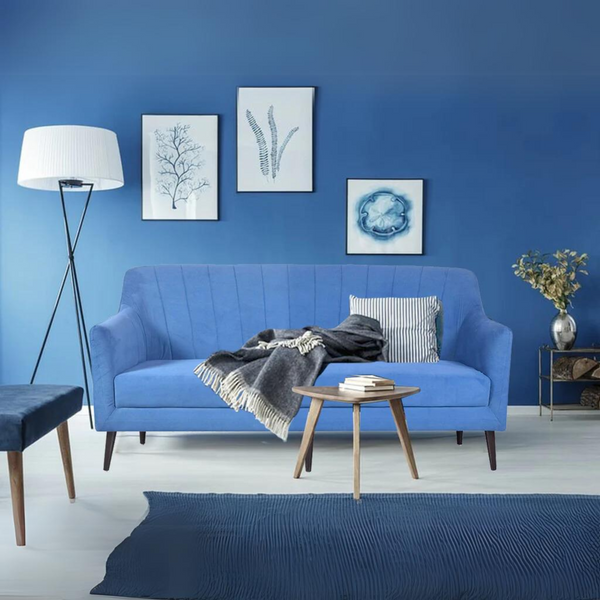 Lucas 3 Seater Sofa in Premium Blue Velvet Fabric