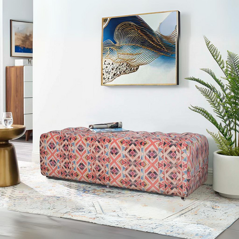 Amnon Upholstered Bench in Premium Suede Floral Fabric