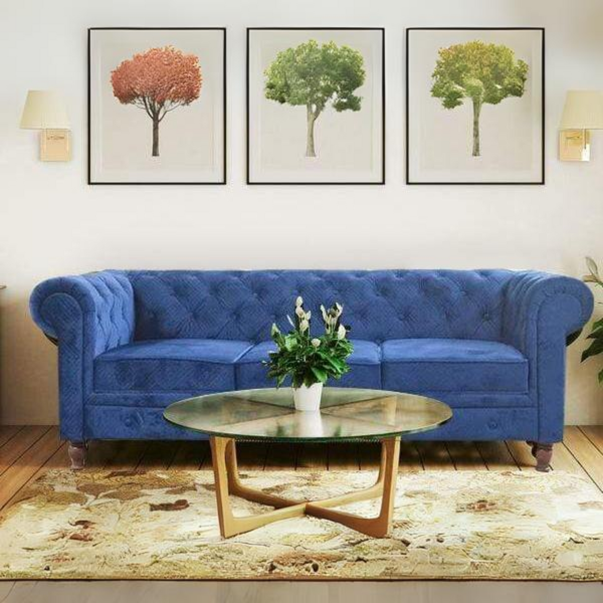 Winchester Three Seater Sofa In Blue Fabric GetMyCouch