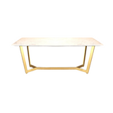 Vegas Satwario Marble Top With Alaska Chair 6 Seater Set in SS Golden Base