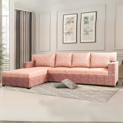 Akira Sectional Sofa With LHS Lounger Sofa In Suede Fabric