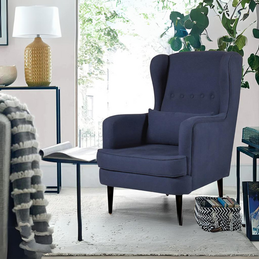 Riley Wing Chair in Blue Cotton Fabric